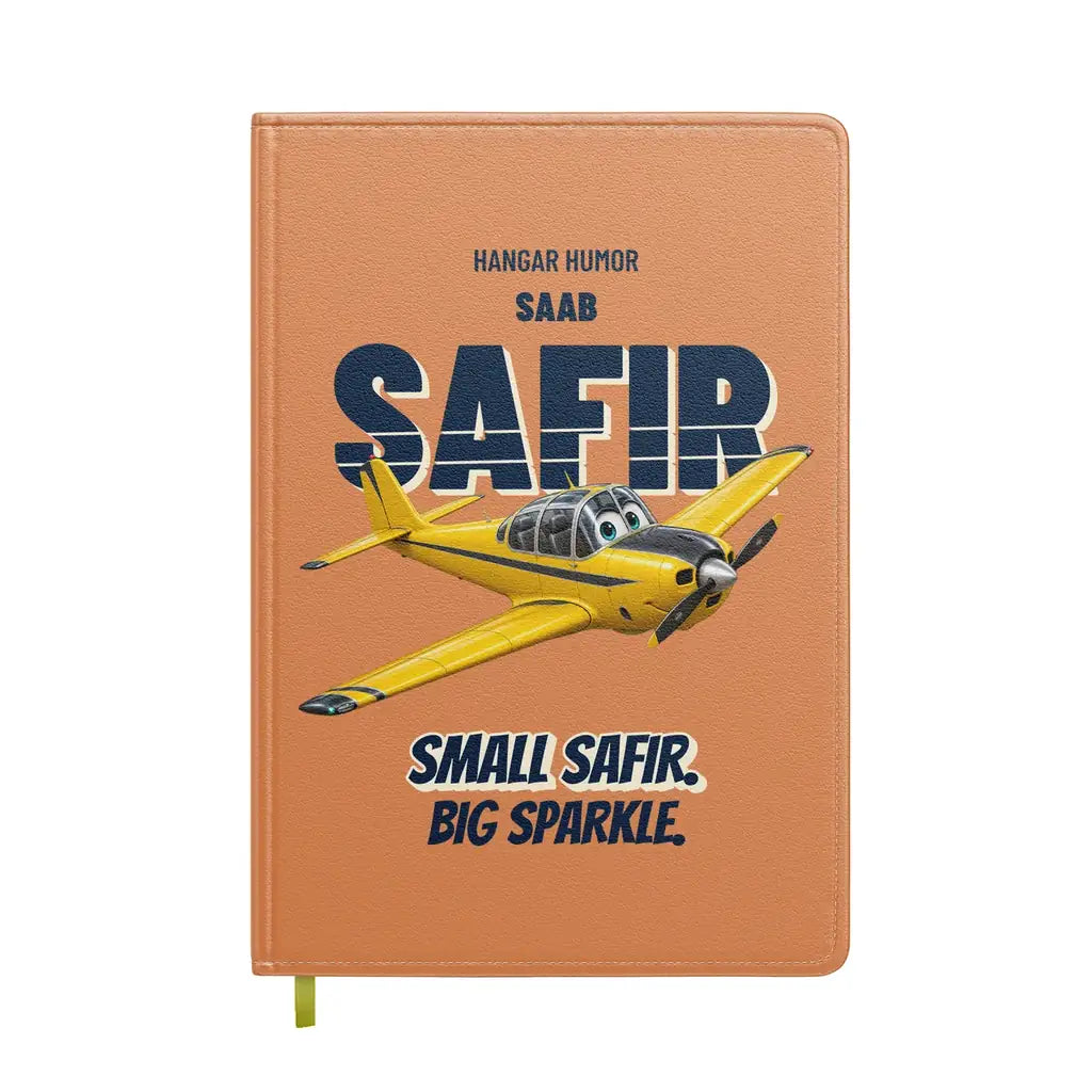 Saab 91D Safir - Small safir. Big sparkle. design on orange notebook