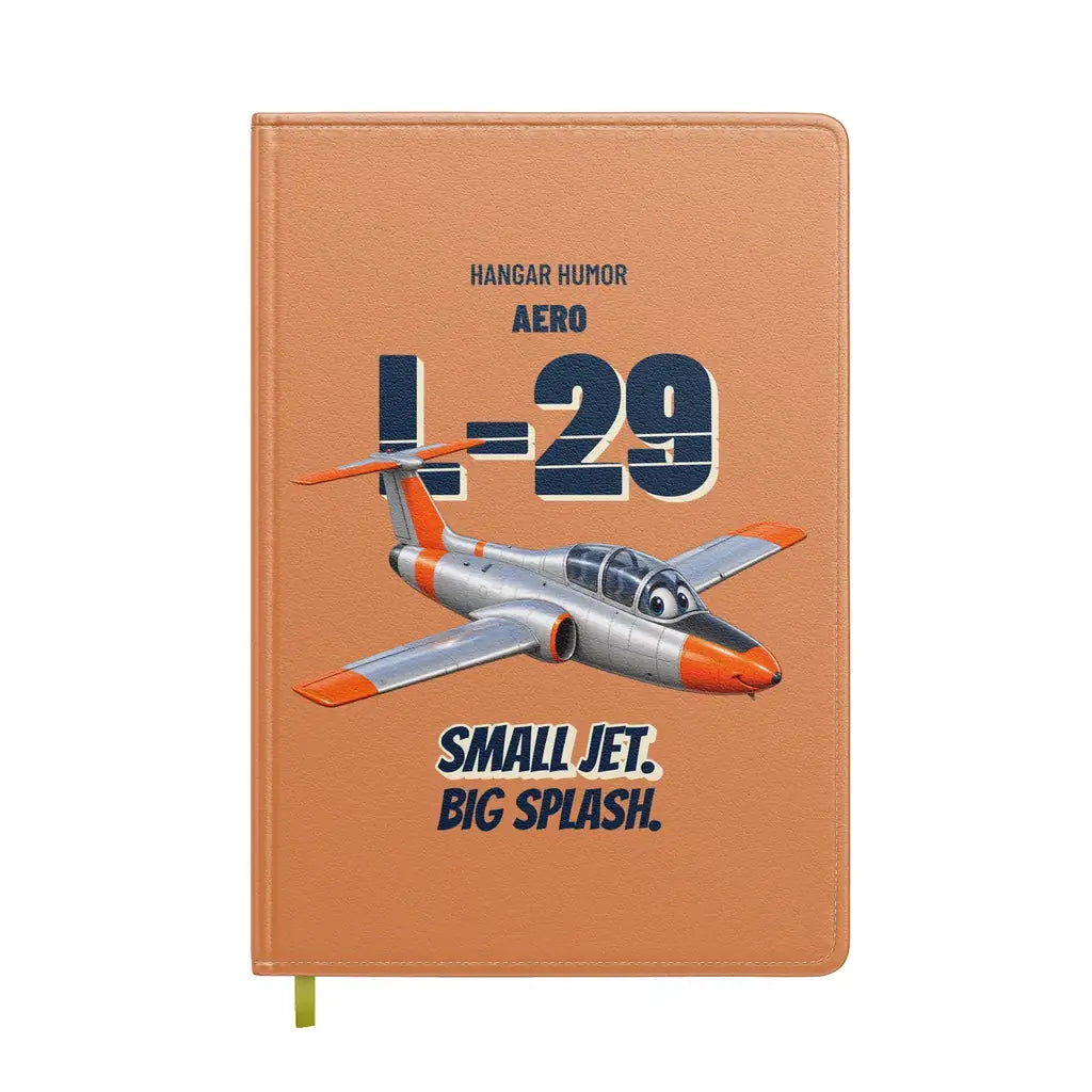 Aero L-29 Delfin - Small jet. Big splash. design on orange notebook