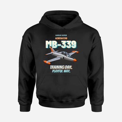 Aermacchi MB-339A - Training day. Playful way. design on black hoodie single side