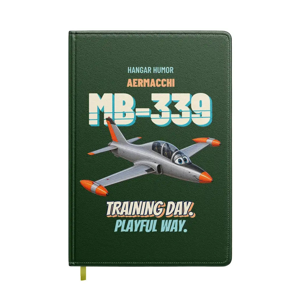 Aermacchi MB-339A - Training day. Playful way. design on dark green notebook