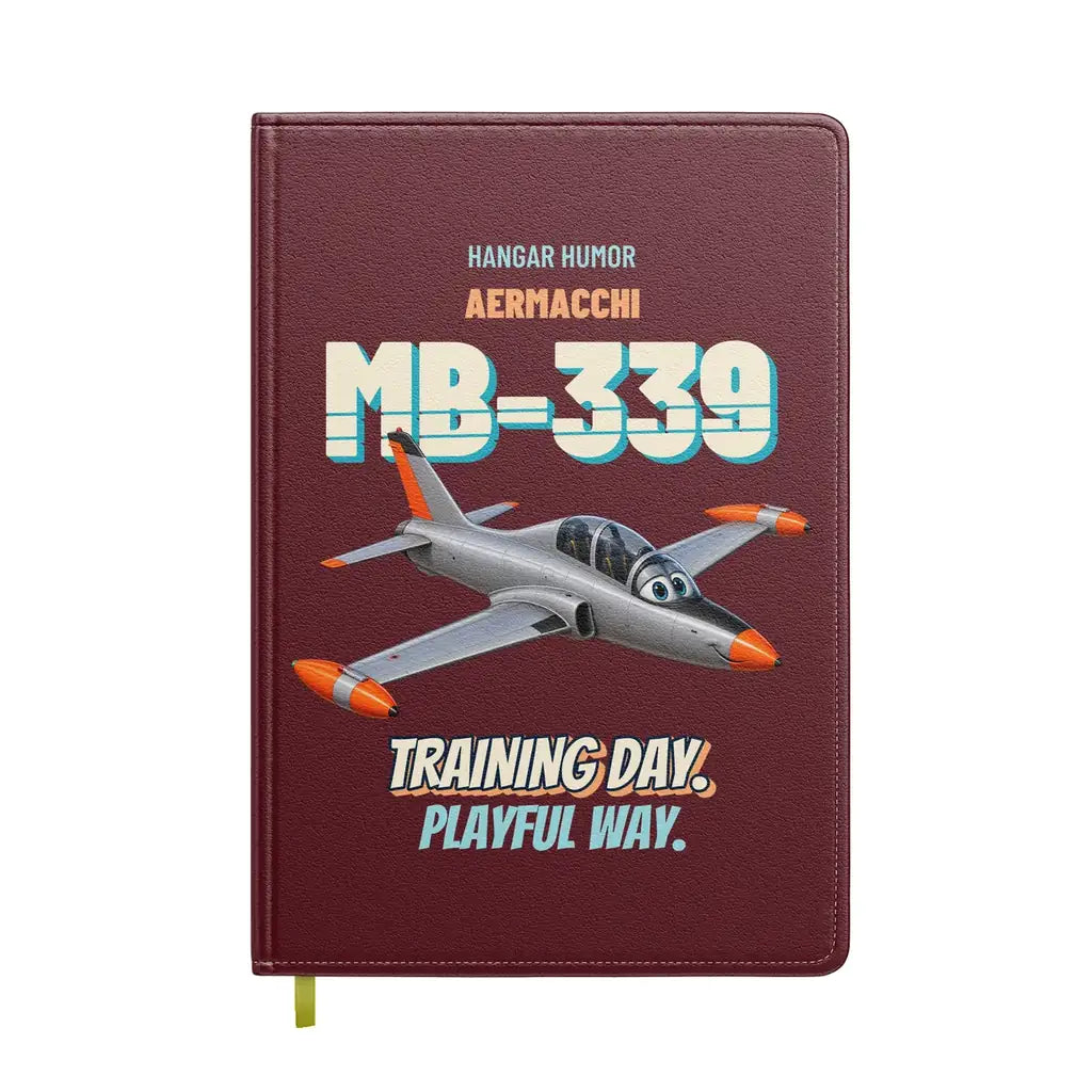 Aermacchi MB-339A - Training day. Playful way. design on dark red notebook