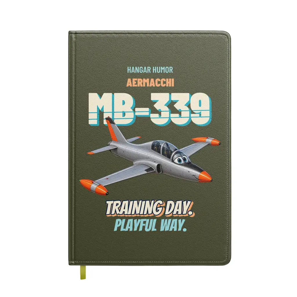 Aermacchi MB-339A - Training day. Playful way. design on green army notebook