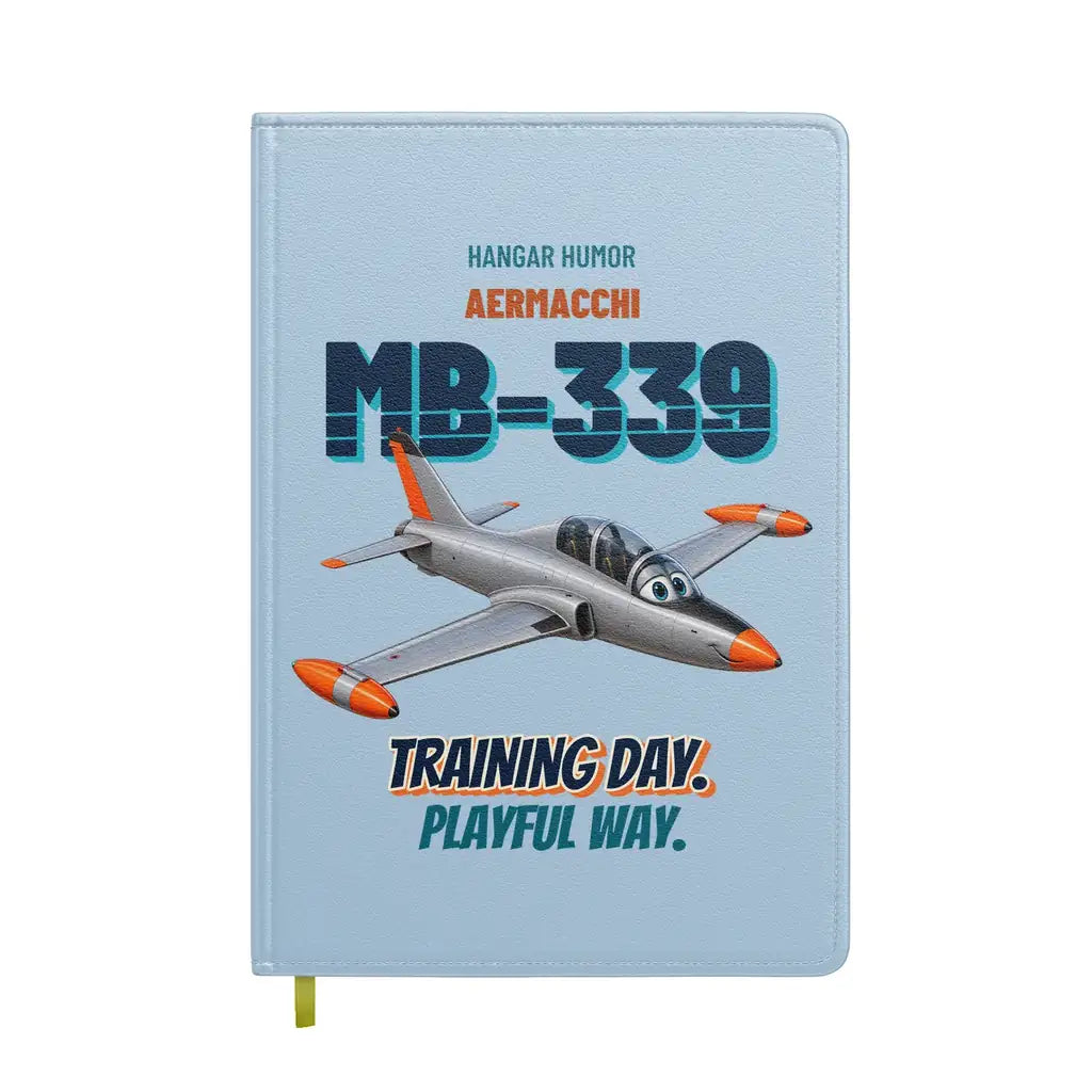 Aermacchi MB-339A - Training day. Playful way. design on light blue notebook