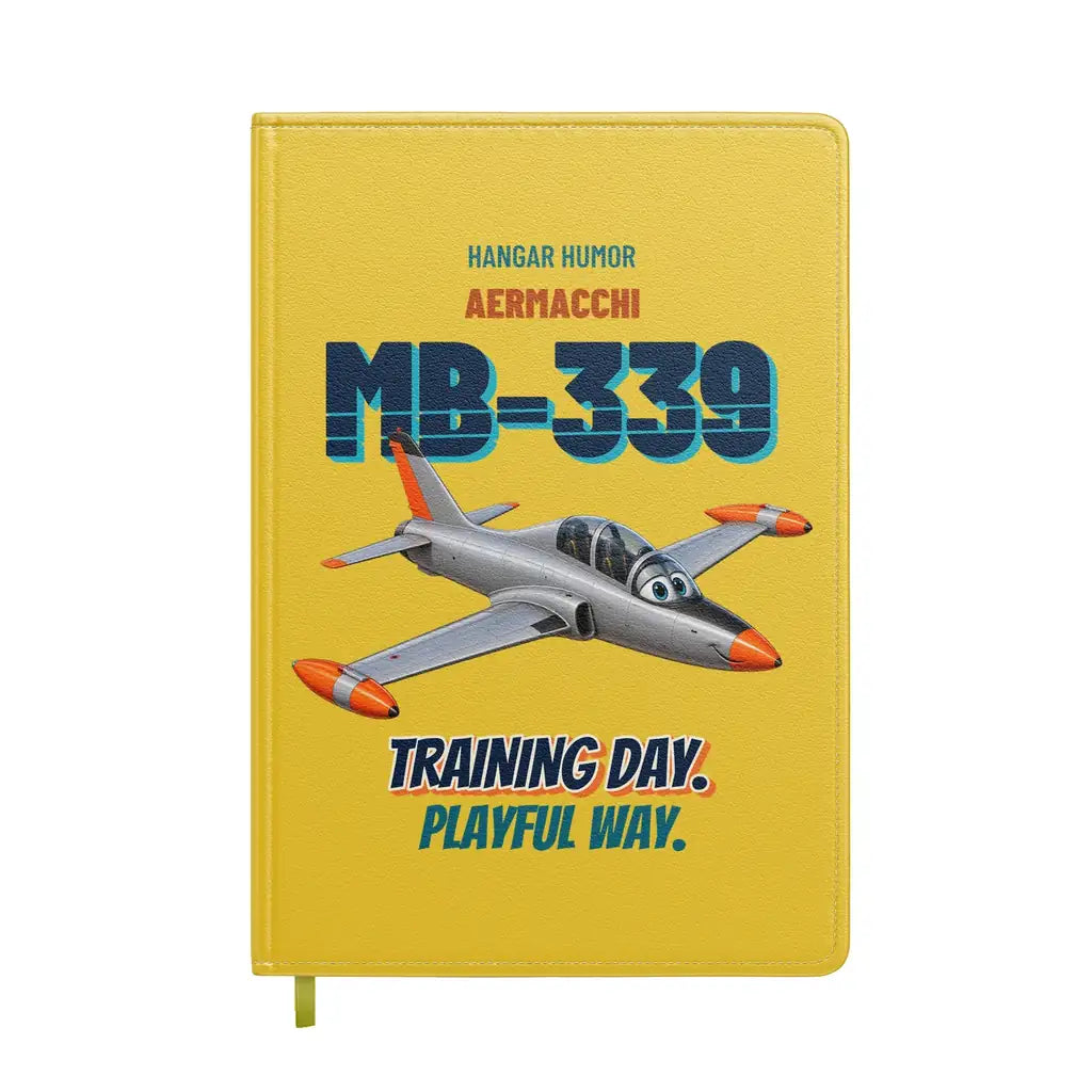 Aermacchi MB-339A - Training day. Playful way. design on yellow notebook