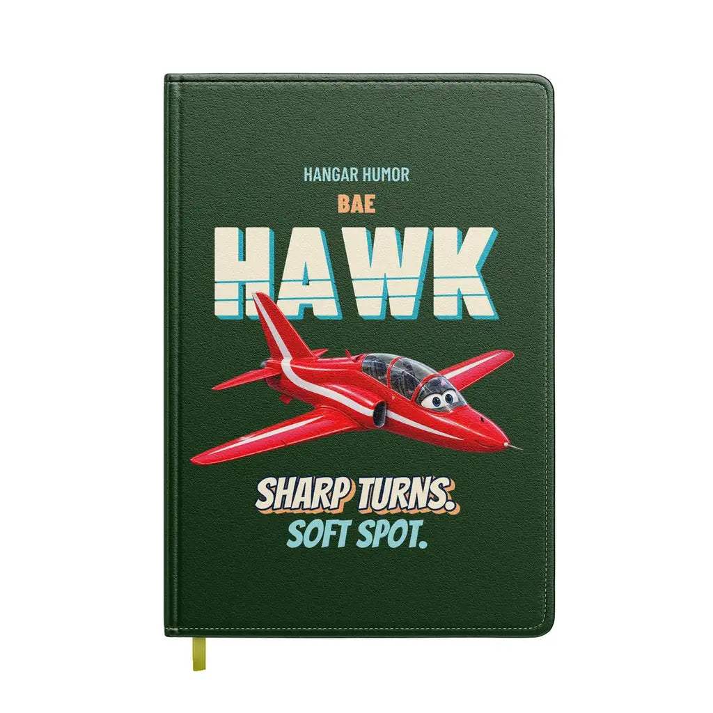 BAE Hawk T1 - Sharp turns. Soft spot. design on dark green notebook