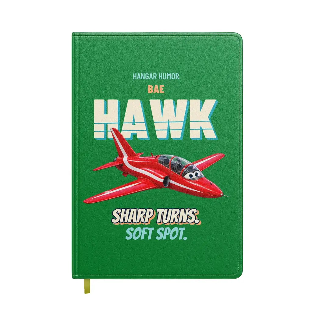 BAE Hawk T1 - Sharp turns. Soft spot. design on green notebook