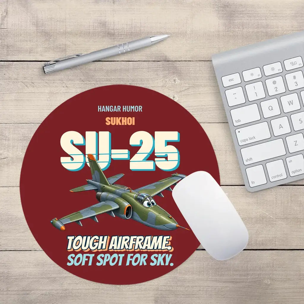 Sukhoi Su-25 - Tough airframe. Soft spot for sky. design on dark red round mouse pad