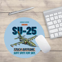 Thumbnail for Sukhoi Su-25 - Tough airframe. Soft spot for sky. design on light blue round mouse pad