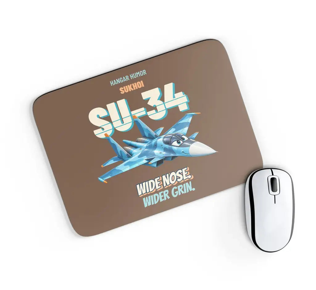 Sukhoi Su-34 - Wide nose. Wider grin. design on brown rectangle mouse pad