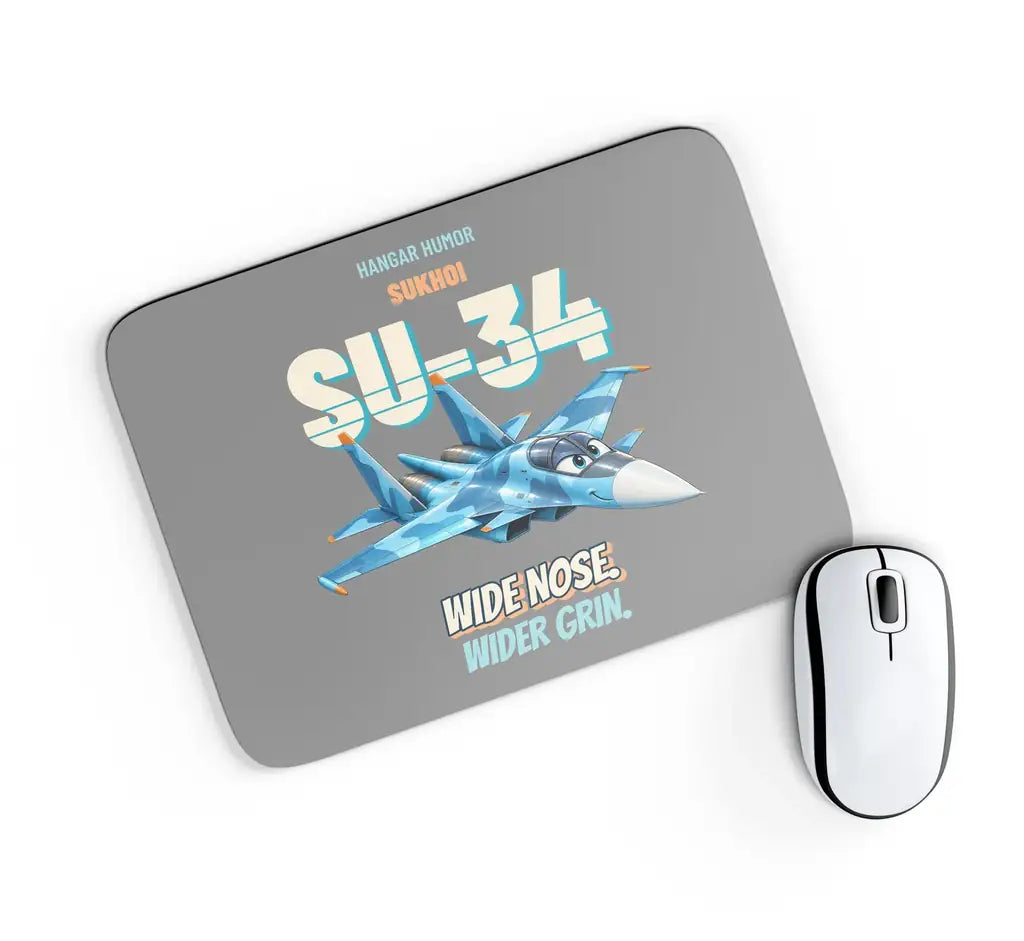 Sukhoi Su-34 - Wide nose. Wider grin. design on gray rectangle mouse pad