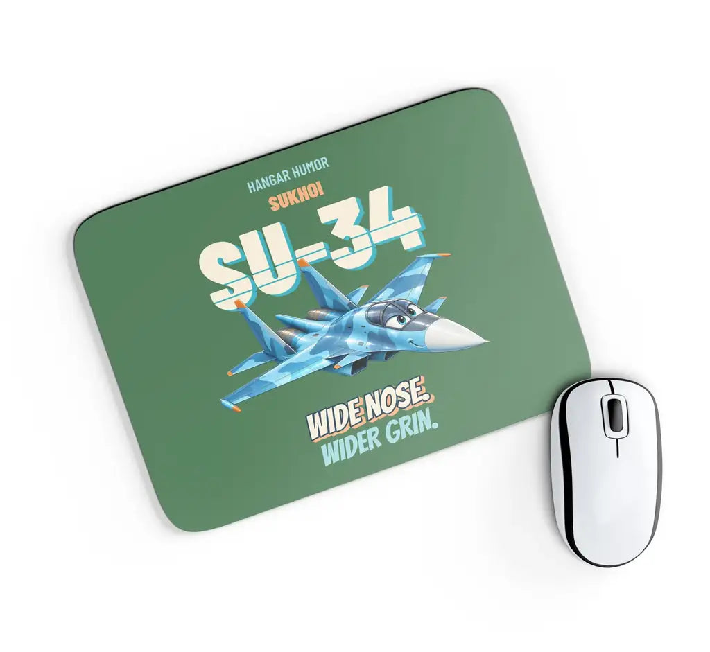 Sukhoi Su-34 - Wide nose. Wider grin. design on green rectangle mouse pad