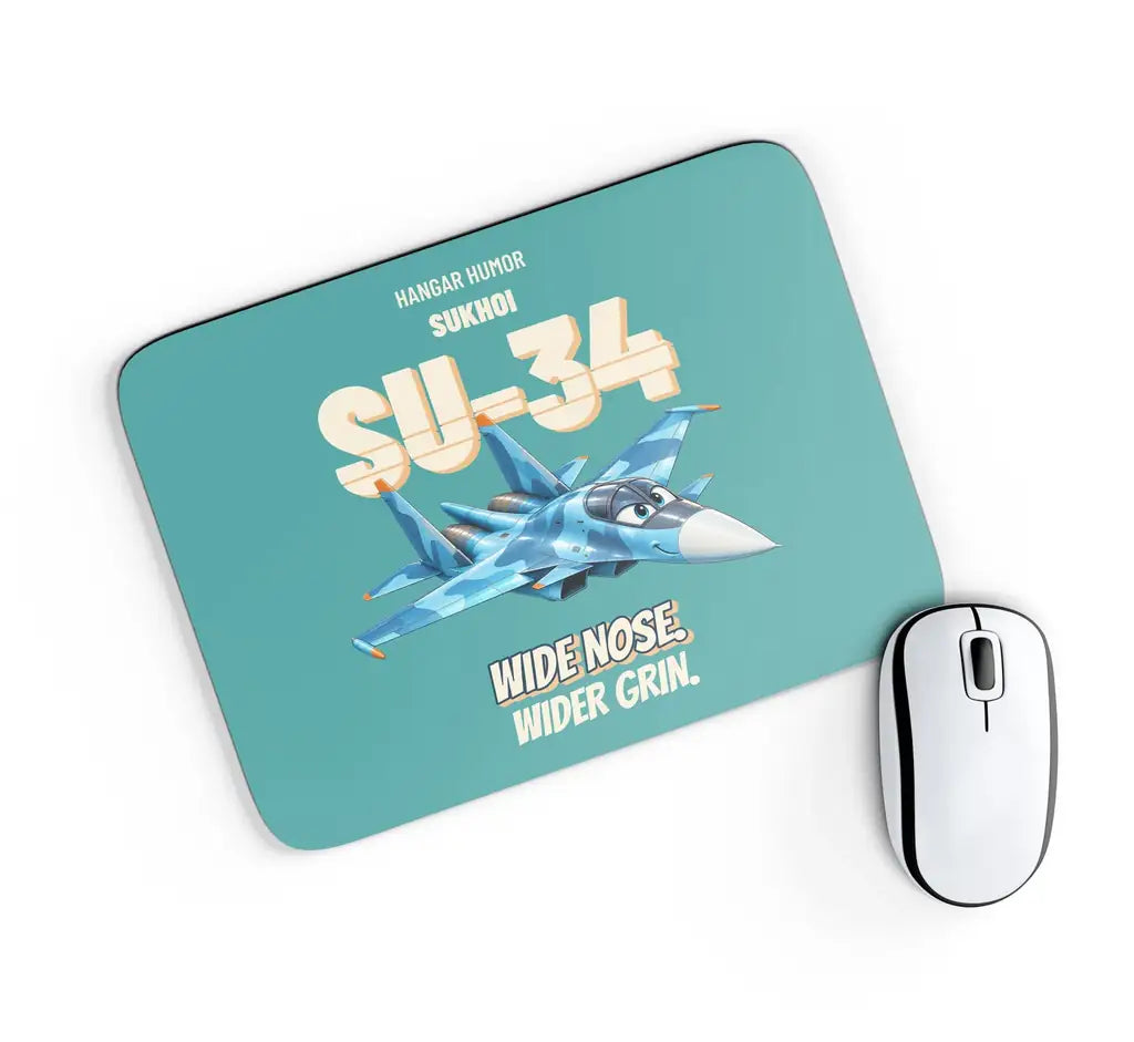 Sukhoi Su-34 - Wide nose. Wider grin. design on turquoise rectangle mouse pad