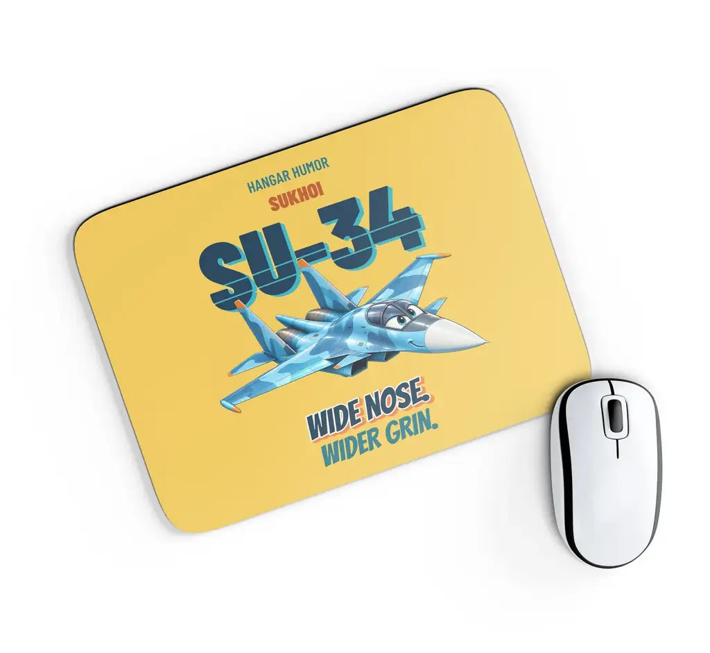 Sukhoi Su-34 - Wide nose. Wider grin. design on yellow rectangle mouse pad