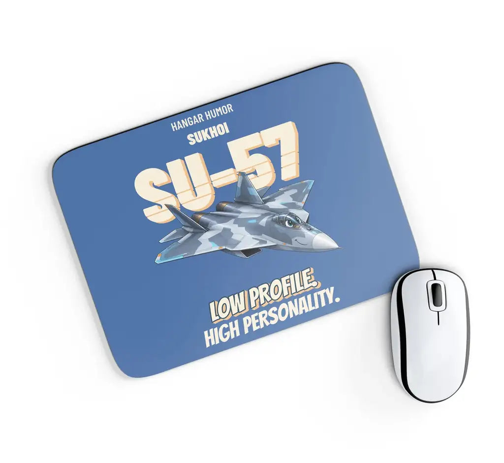 Sukhoi Su-57 - Low profile. High personality. design on blue rectangle mouse pad