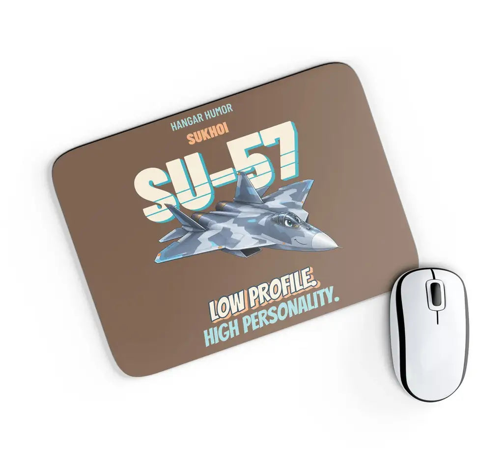 Sukhoi Su-57 - Low profile. High personality. design on brown rectangle mouse pad