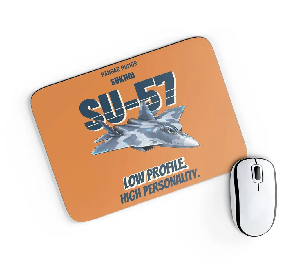 Sukhoi Su-57 - Low profile. High personality. design on orange rectangle mouse pad