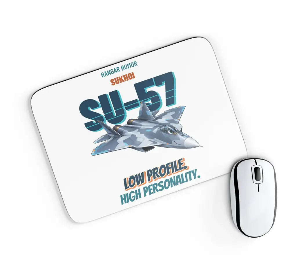 Sukhoi Su-57 - Low profile. High personality. design on white rectangle mouse pad