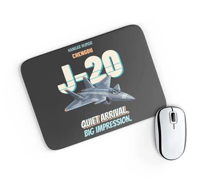 Chengdu J-20 - Quiet arrival. Big impression. design on black rectangle mouse pad