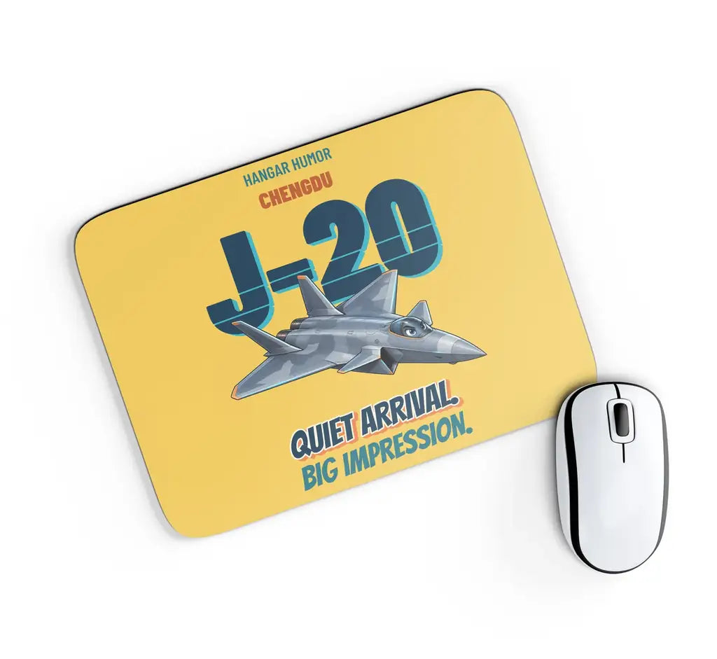 Chengdu J-20 - Quiet arrival. Big impression. design on yellow rectangle mouse pad