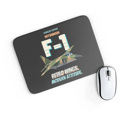 Mitsubishi F-1 - Retro wings. Modern attitude. design on black rectangle mouse pad