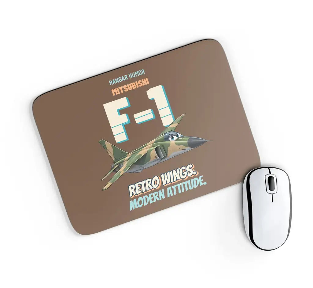 Mitsubishi F-1 - Retro wings. Modern attitude. design on brown rectangle mouse pad