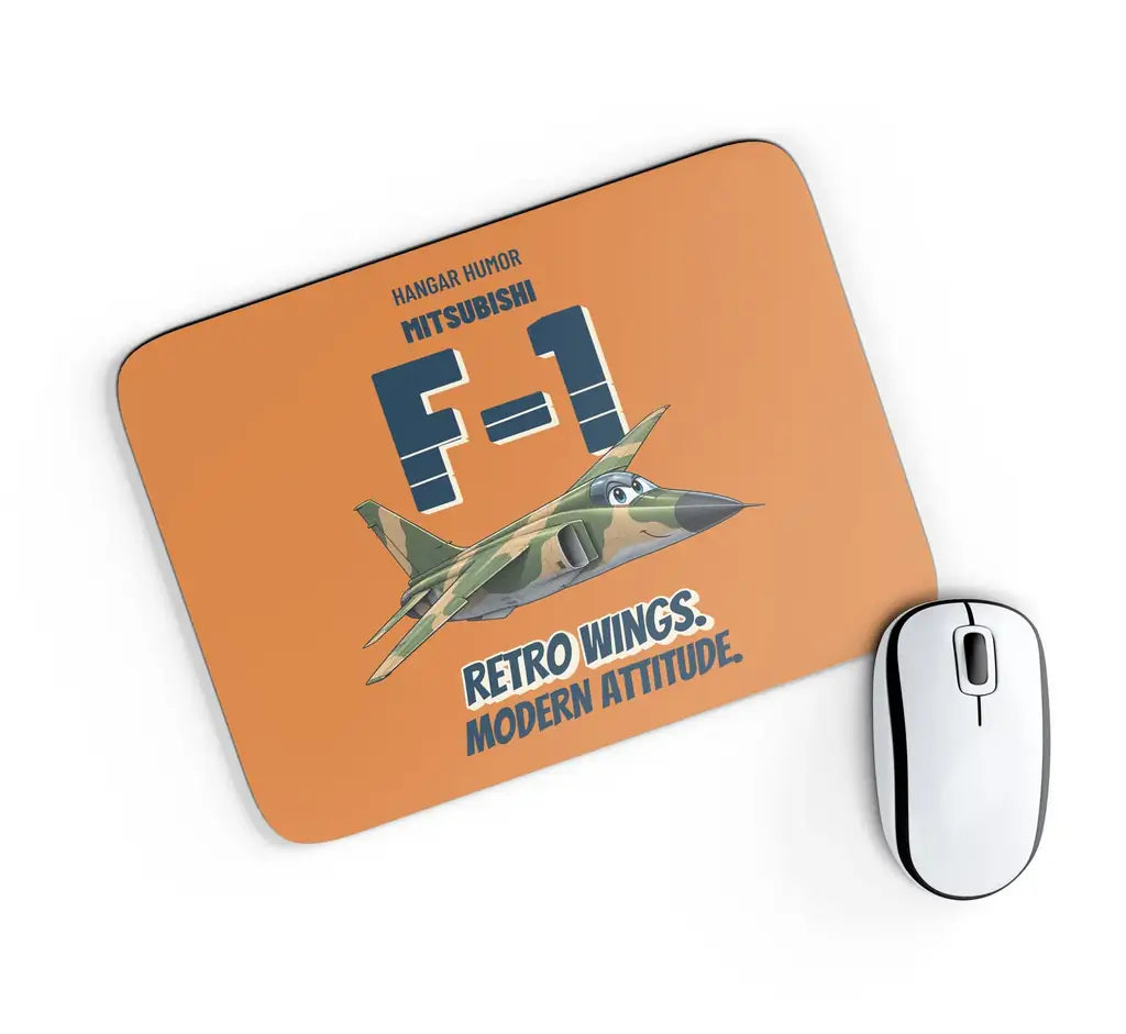 Mitsubishi F-1 - Retro wings. Modern attitude. design on orange rectangle mouse pad