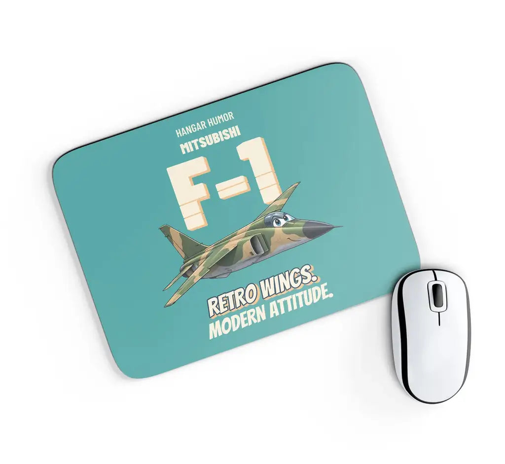 Mitsubishi F-1 - Retro wings. Modern attitude. design on turquoise rectangle mouse pad