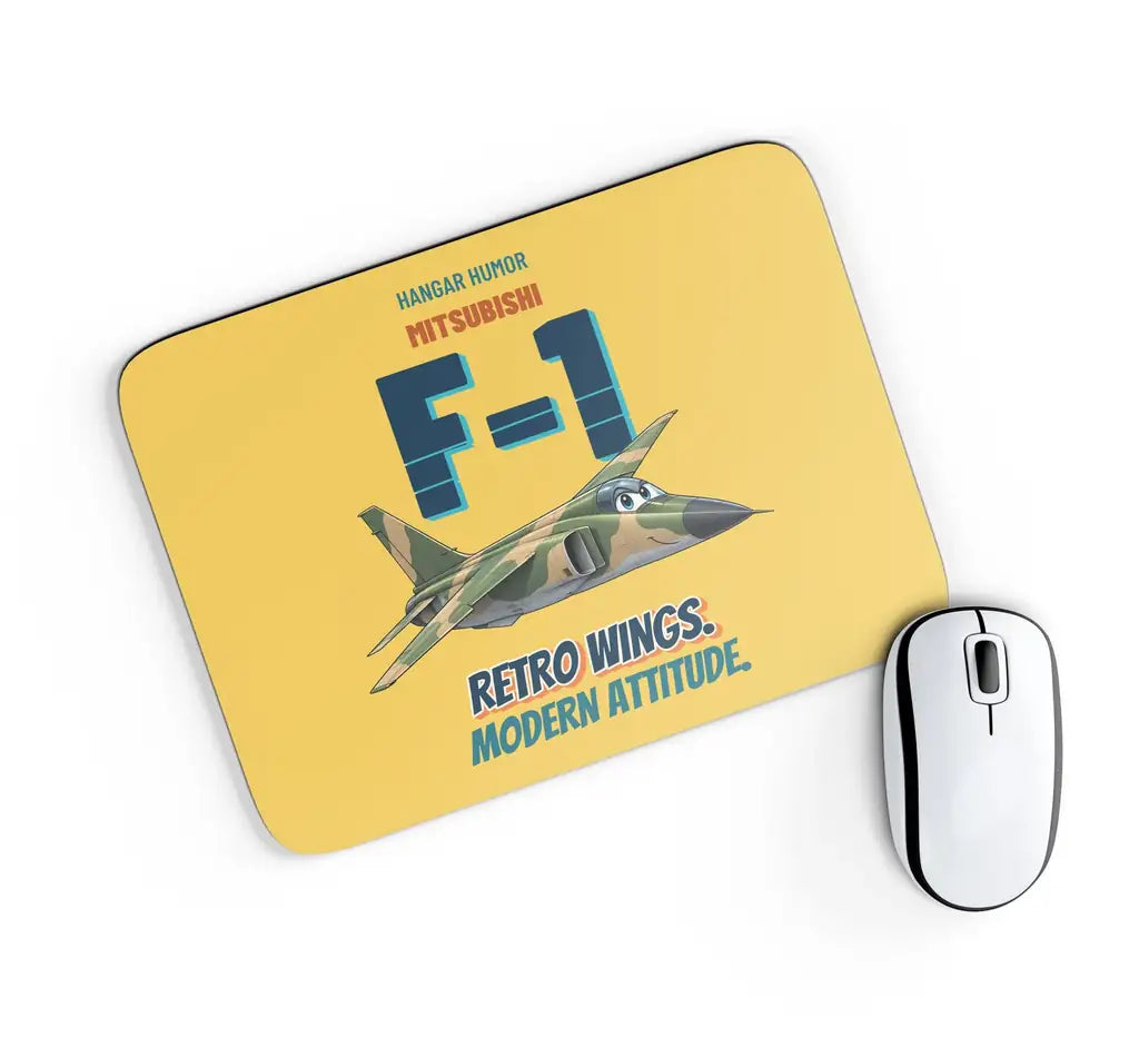 Mitsubishi F-1 - Retro wings. Modern attitude. design on yellow rectangle mouse pad