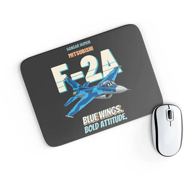Mitsubishi F-2A - Blue wings. Bold attitude. design on black rectangle mouse pad