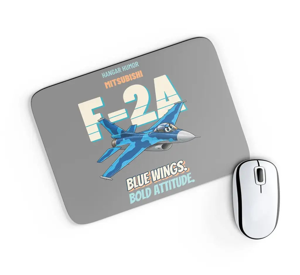 Mitsubishi F-2A - Blue wings. Bold attitude. design on gray rectangle mouse pad