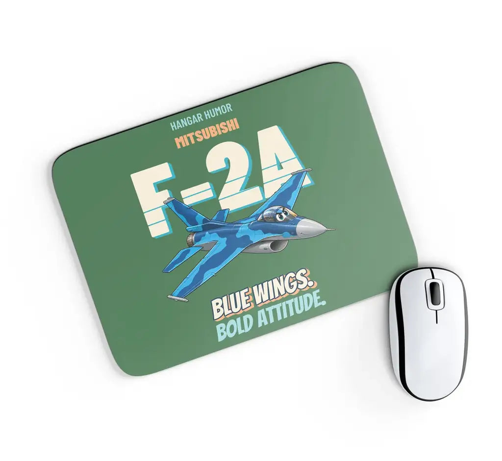 Mitsubishi F-2A - Blue wings. Bold attitude. design on green rectangle mouse pad