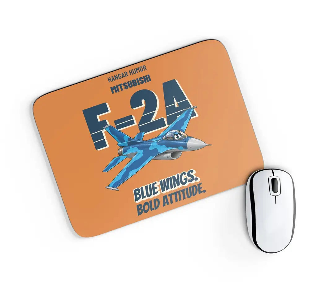 Mitsubishi F-2A - Blue wings. Bold attitude. design on orange rectangle mouse pad