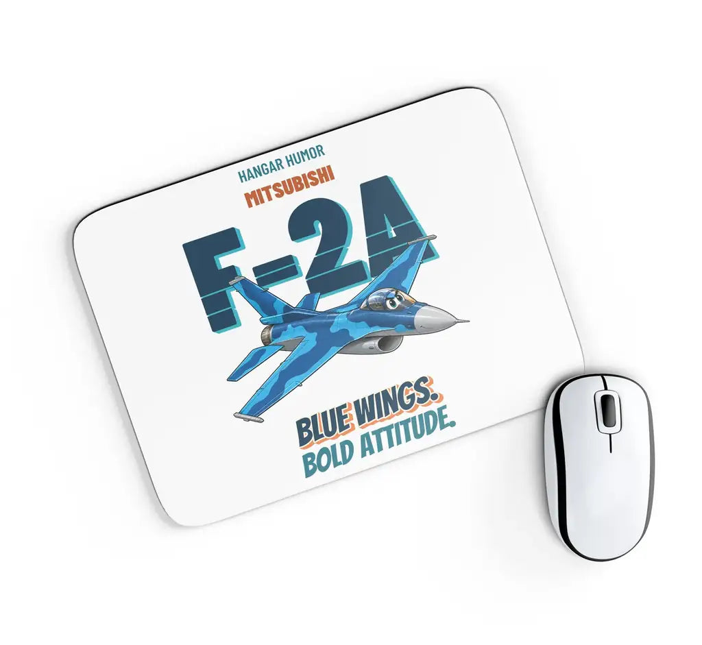 Mitsubishi F-2A - Blue wings. Bold attitude. design on white rectangle mouse pad