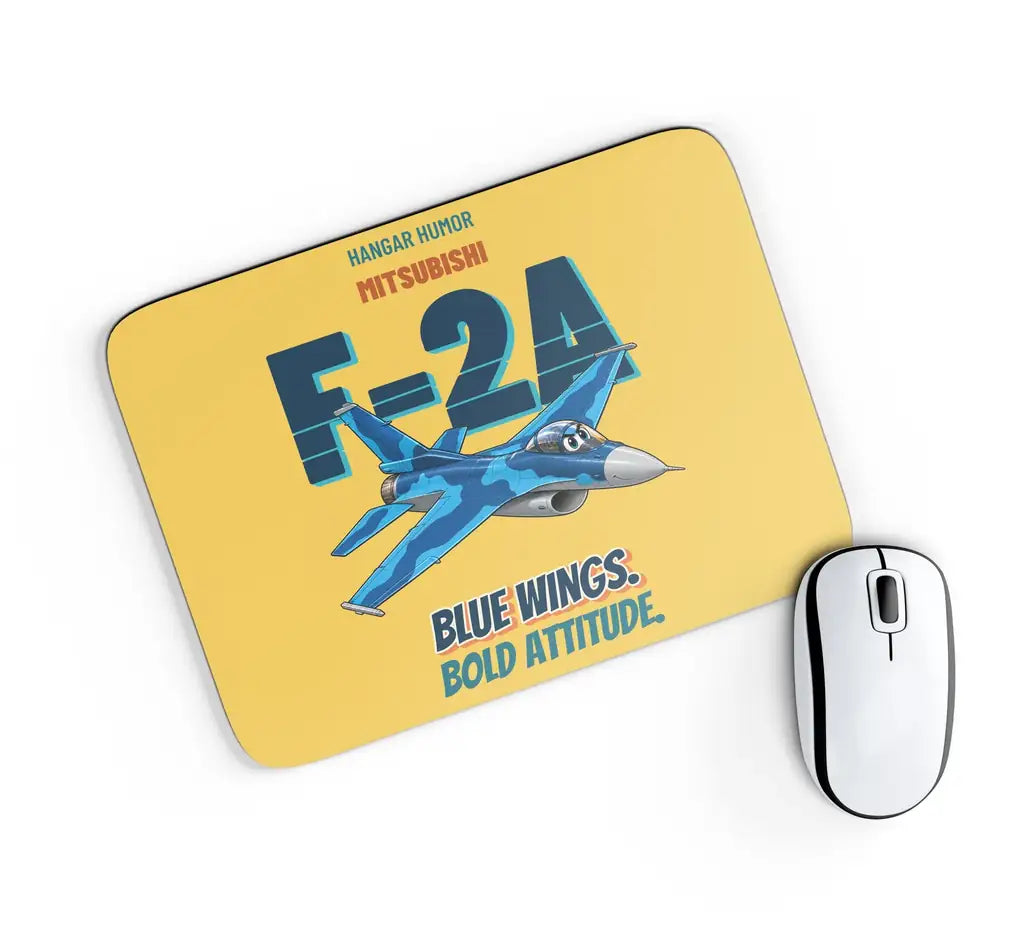 Mitsubishi F-2A - Blue wings. Bold attitude. design on yellow rectangle mouse pad