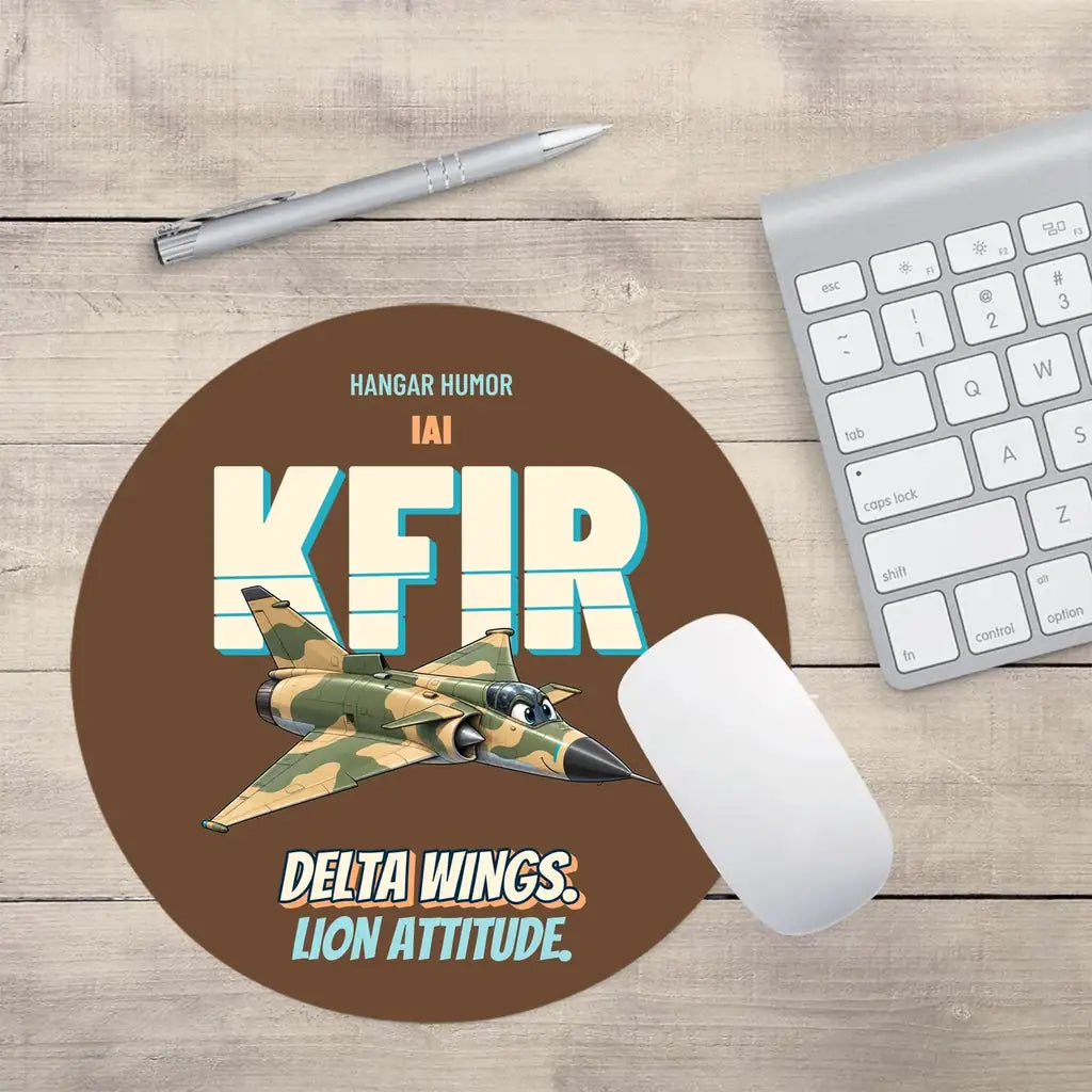 IAI Kfir C2 - Delta wings. Lion attitude. design on brown round mouse pad