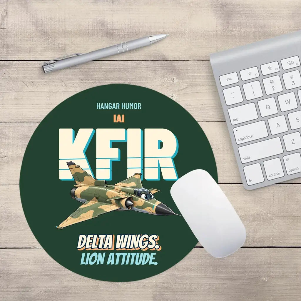 IAI Kfir C2 - Delta wings. Lion attitude. design on dark green round mouse pad