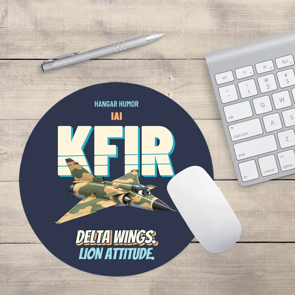 IAI Kfir C2 - Delta wings. Lion attitude. design on navy blue round mouse pad