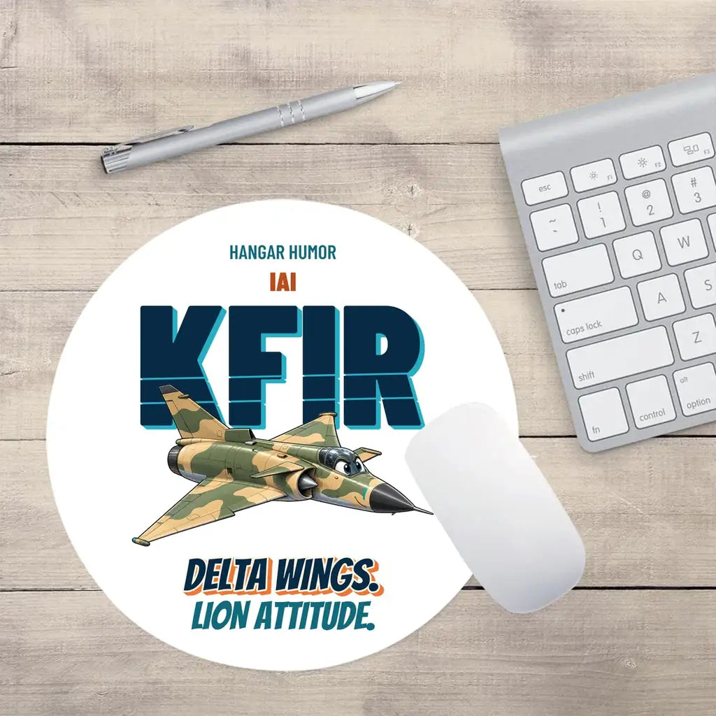 IAI Kfir C2 - Delta wings. Lion attitude. design on white round mouse pad