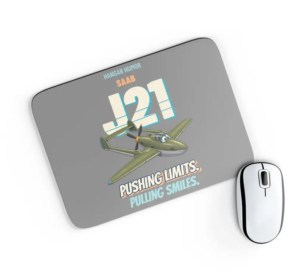 Saab J 21A - Pushing limits. Pulling smiles. design on gray rectangle mouse pad