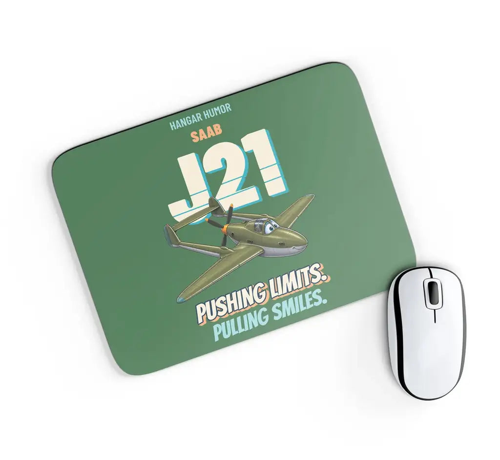Saab J 21A - Pushing limits. Pulling smiles. design on green rectangle mouse pad
