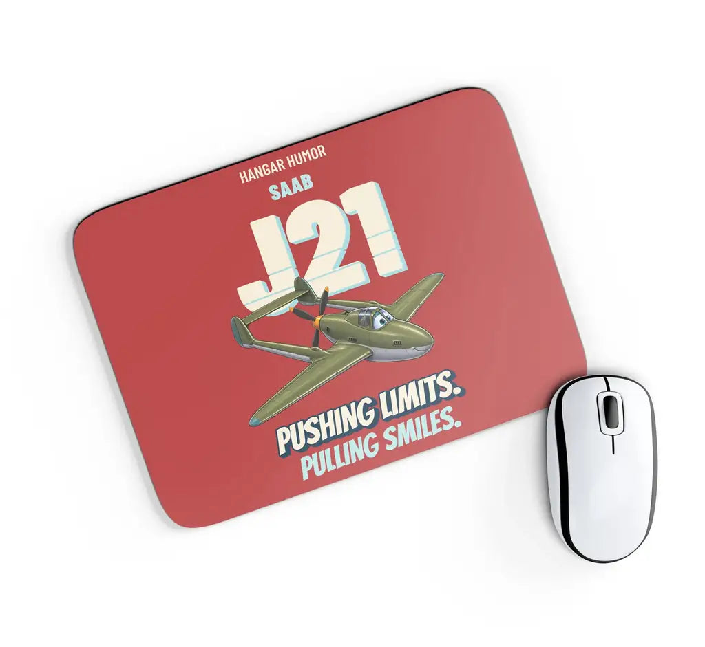 Saab J 21A - Pushing limits. Pulling smiles. design on red rectangle mouse pad