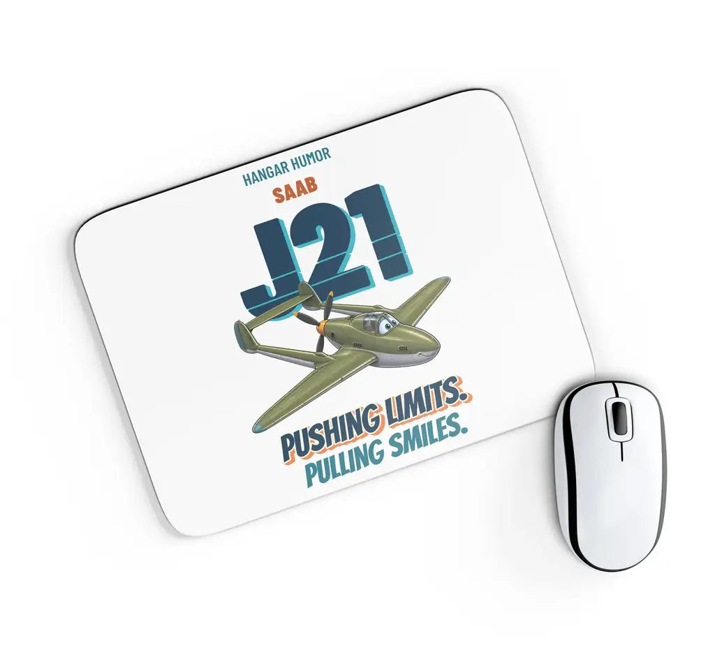 Saab J 21A - Pushing limits. Pulling smiles. design on white rectangle mouse pad