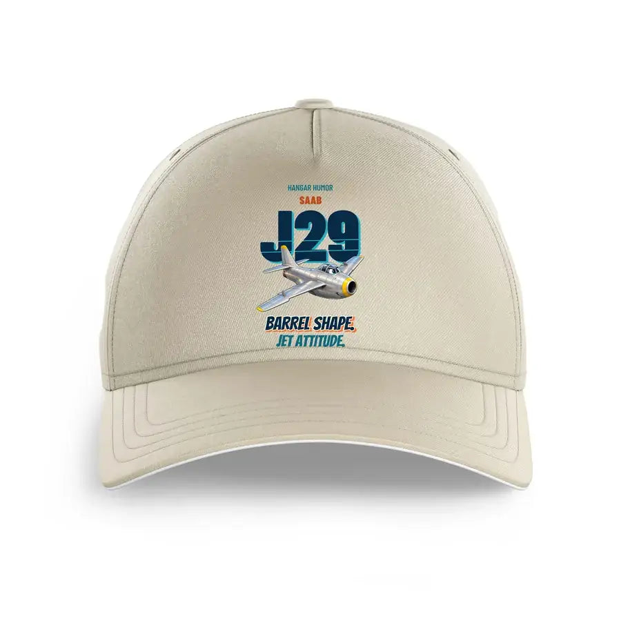 Saab J 29F Tunnan - Barrel shape. Jet attitude. design on beige printed hat