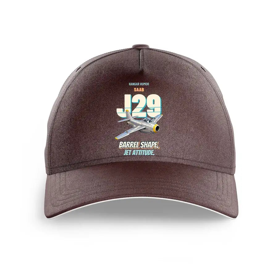 Saab J 29F Tunnan - Barrel shape. Jet attitude. design on brown printed hat
