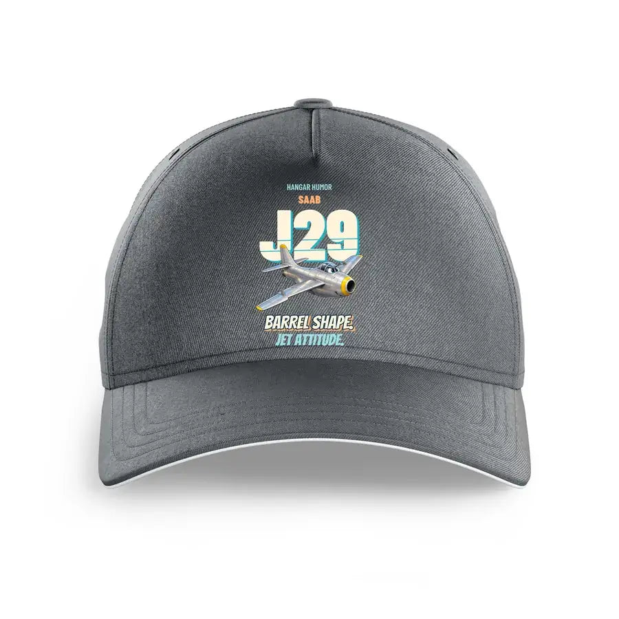 Saab J 29F Tunnan - Barrel shape. Jet attitude. design on gray printed hat