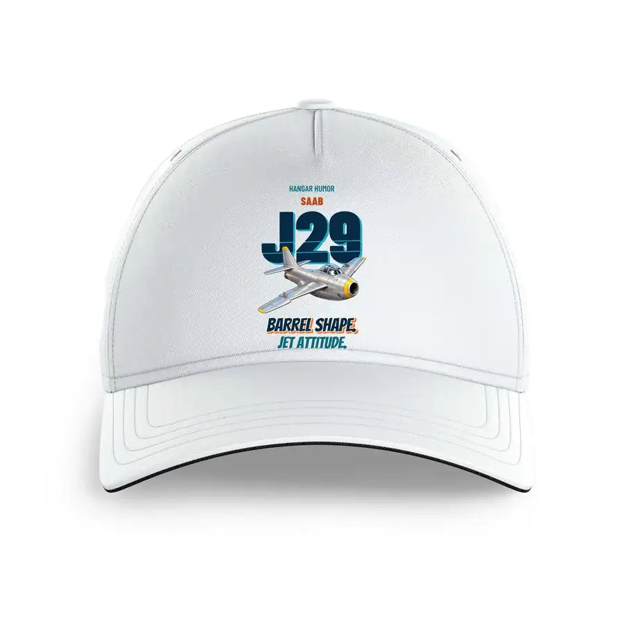 Saab J 29F Tunnan - Barrel shape. Jet attitude. design on white printed hat