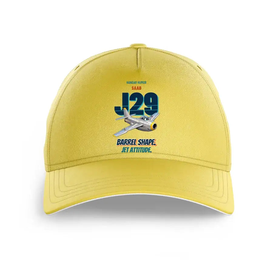 Saab J 29F Tunnan - Barrel shape. Jet attitude. design on yellow printed hat