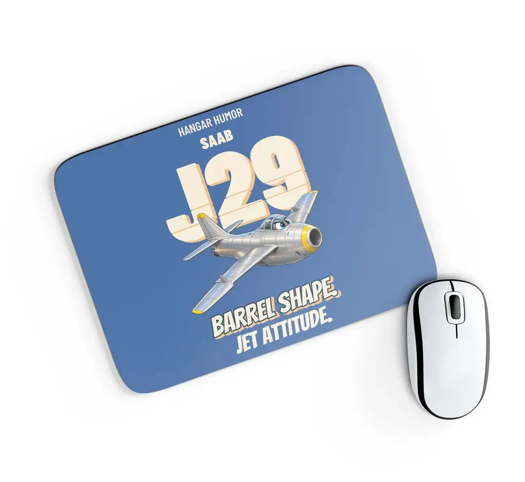 Saab J 29F Tunnan - Barrel shape. Jet attitude. design on blue rectangle mouse pad