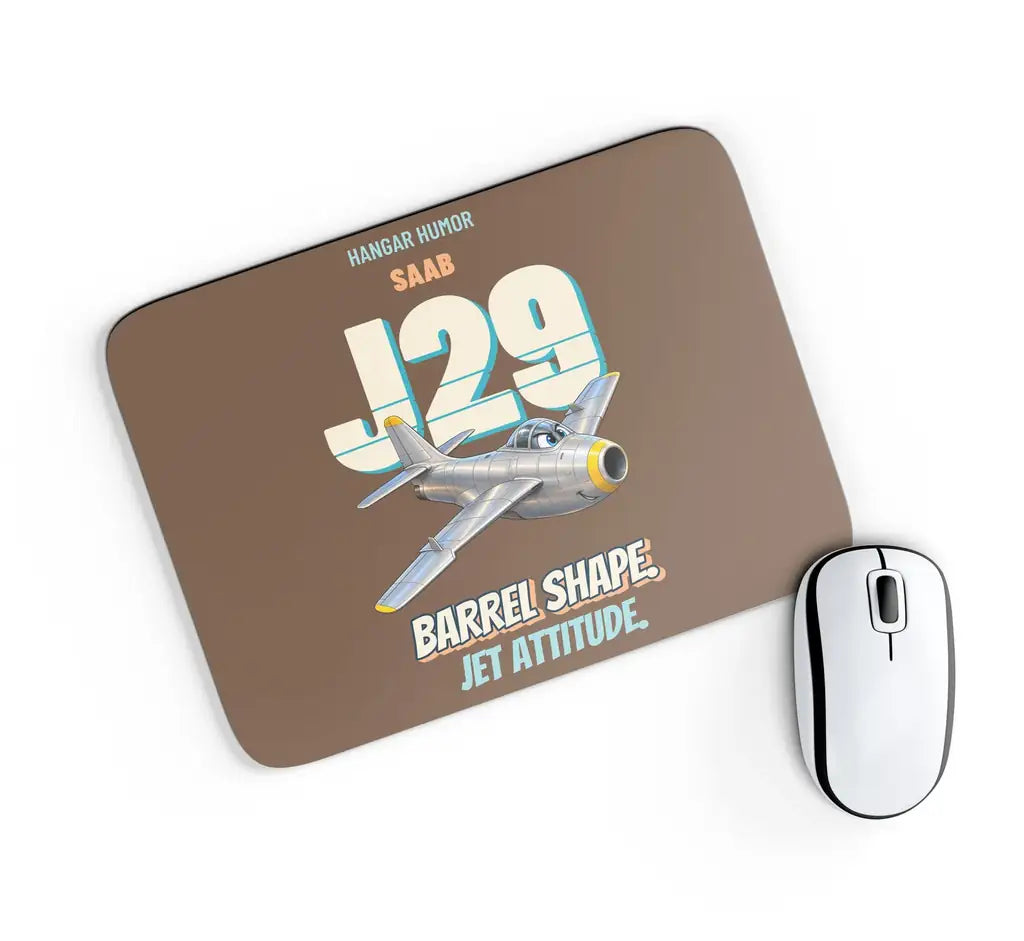 Saab J 29F Tunnan - Barrel shape. Jet attitude. design on brown rectangle mouse pad