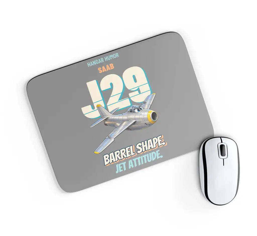 Saab J 29F Tunnan - Barrel shape. Jet attitude. design on gray rectangle mouse pad